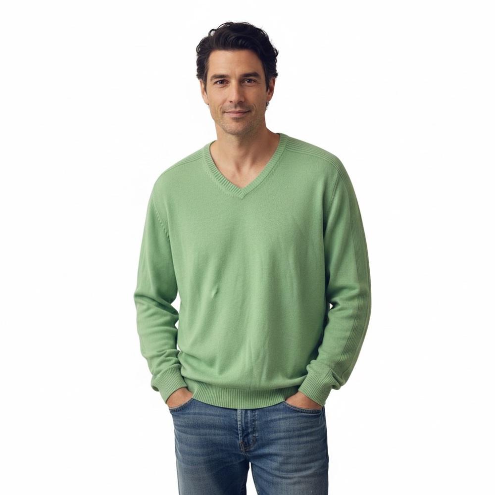 Vintage Jack Nicklaus Green Golf Sweater VNeck Gold Bear Cotton XL Relaxed Fit